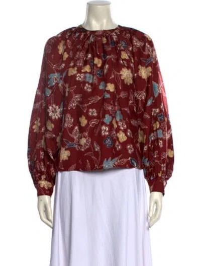 Pre-owned Ulla Johnson Silk Floral Print Blouse In Red