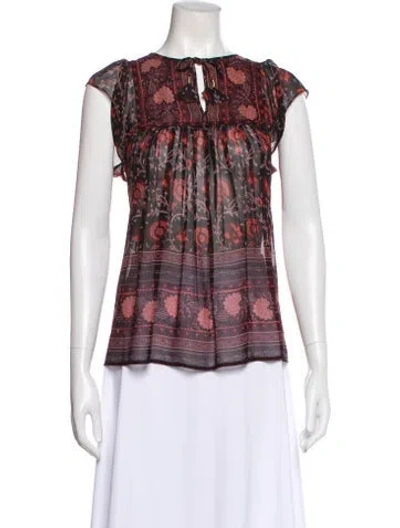 Pre-owned Ulla Johnson Silk Floral Print Blouse In Red