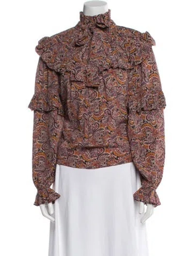 Pre-owned Ulla Johnson Silk Floral Print Blouse In Red
