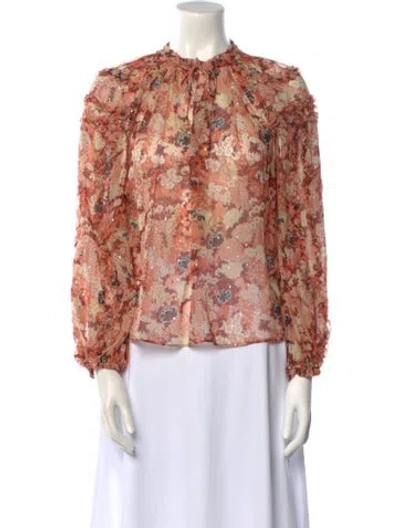 Pre-owned Ulla Johnson Silk Floral Print Blouse In Red