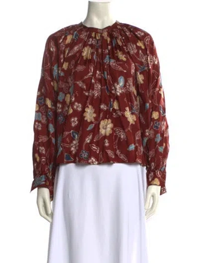 Pre-owned Ulla Johnson Silk Floral Print Blouse In Red