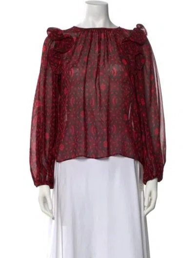 Pre-owned Ulla Johnson Silk Floral Print Blouse In Red