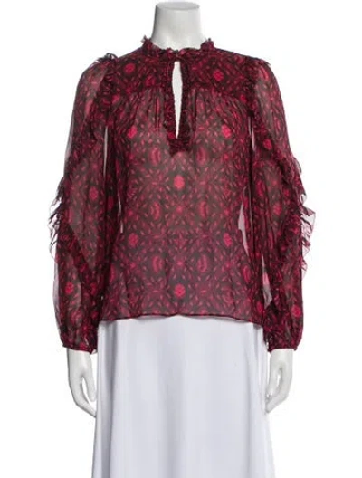Pre-owned Ulla Johnson Silk Floral Print Blouse In Red