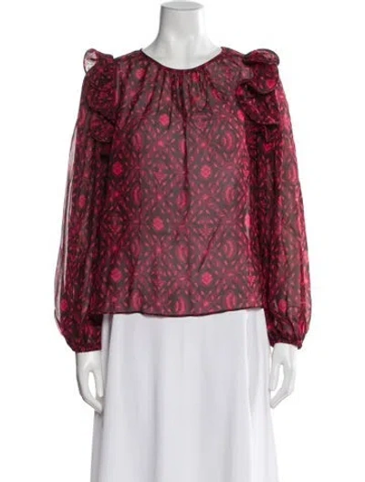 Pre-owned Ulla Johnson Silk Floral Print Blouse In Red