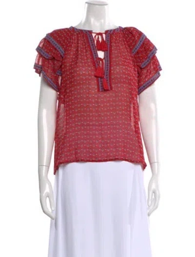 Pre-owned Ulla Johnson Silk Floral Print Blouse In Red