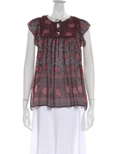 Pre-owned Ulla Johnson Silk Floral Print Blouse In Red