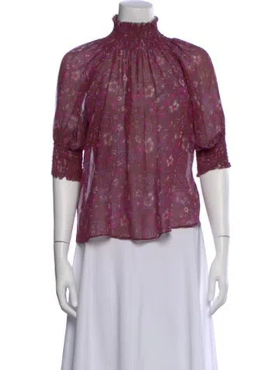 Pre-owned Ulla Johnson Silk Floral Print Blouse In Red