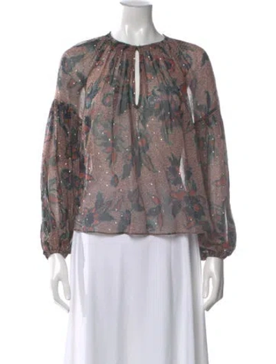 Pre-owned Ulla Johnson Silk Floral Print Blouse In Red