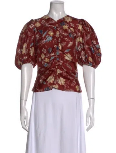 Pre-owned Ulla Johnson Silk Floral Print Blouse In Red