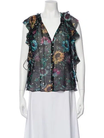 Pre-owned Ulla Johnson Silk Floral Print Blouse W/ Tags In Black