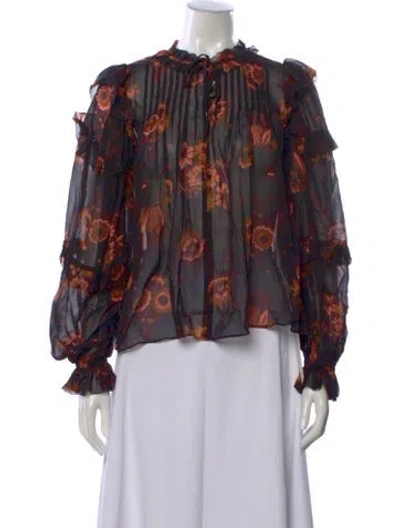Pre-owned Ulla Johnson Silk Floral Print Blouse W/ Tags In Black