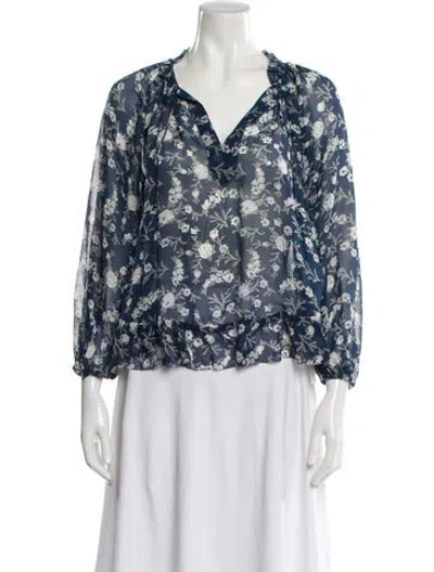 Pre-owned Ulla Johnson Silk Floral Print Blouse W/ Tags In Blue