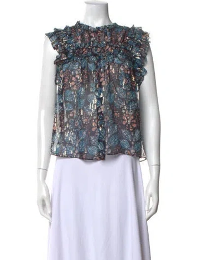 Pre-owned Ulla Johnson Silk Floral Print Blouse W/ Tags In Blue