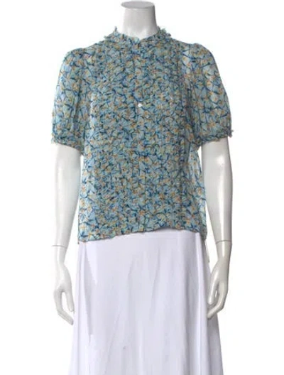 Pre-owned Ulla Johnson Silk Floral Print Blouse W/ Tags In Blue