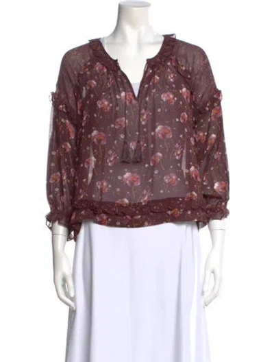 Pre-owned Ulla Johnson Silk Floral Print Blouse W/ Tags In Burgundy