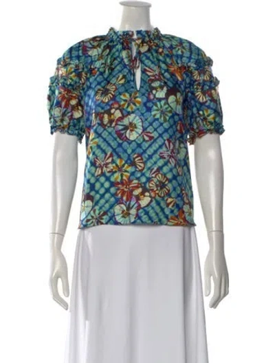 Pre-owned Ulla Johnson Silk Floral Print Blouse W/ Tags In Green
