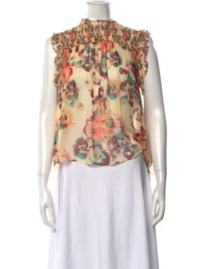 Pre-owned Ulla Johnson Silk Floral Print Blouse W/ Tags In Neutral