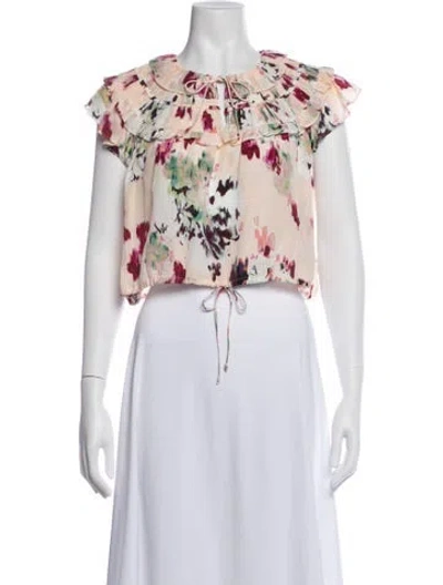 Pre-owned Ulla Johnson Silk Floral Print Blouse W/ Tags In Neutrals