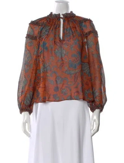 Pre-owned Ulla Johnson Silk Floral Print Blouse W/ Tags In Orange