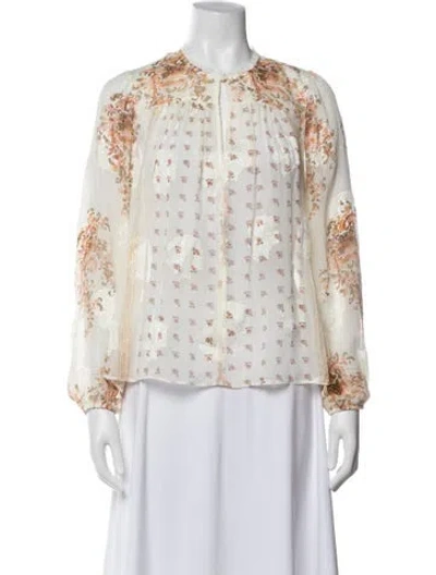 Pre-owned Ulla Johnson Silk Floral Print Blouse W/ Tags In White