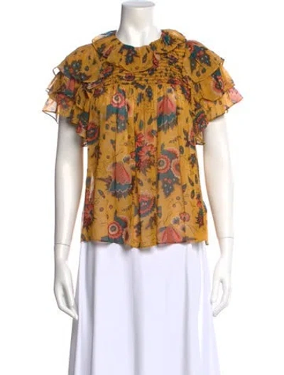 Pre-owned Ulla Johnson Silk Floral Print Blouse W/ Tags In Yellow