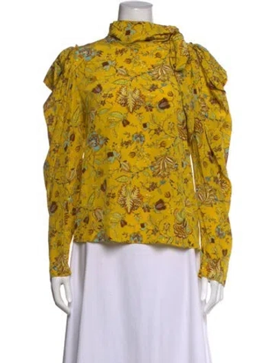 Pre-owned Ulla Johnson Silk Floral Print Blouse W/ Tags In Yellow