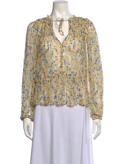 Pre-owned Ulla Johnson Silk Floral Print Blouse W/ Tags In Yellow