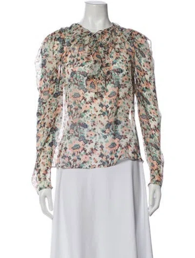 Pre-owned Ulla Johnson Silk Floral Print Blouse In White