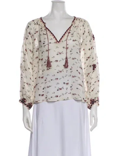Pre-owned Ulla Johnson Silk Floral Print Blouse In White