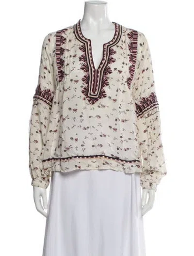 Pre-owned Ulla Johnson Silk Floral Print Blouse In White