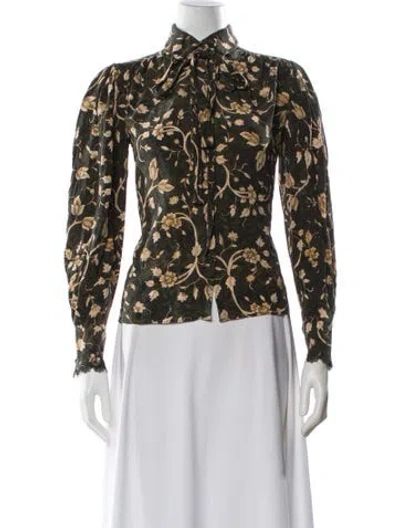 Pre-owned Ulla Johnson Silk Floral Print Blouse In White