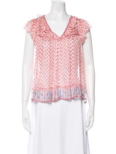 Pre-owned Ulla Johnson Silk Floral Print Blouse In White