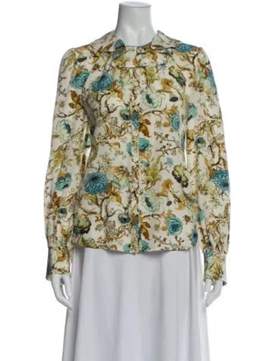 Pre-owned Ulla Johnson Silk Floral Print Blouse In White