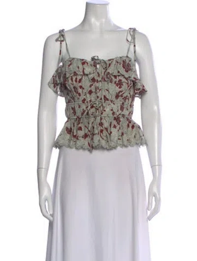 Pre-owned Ulla Johnson Silk Floral Print Blouse In White