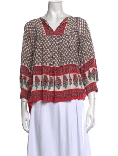 Pre-owned Ulla Johnson Silk Floral Print Blouse In White