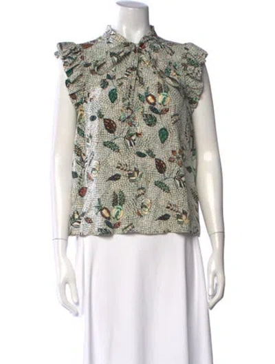 Pre-owned Ulla Johnson Silk Floral Print Blouse In White