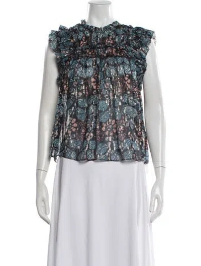 Pre-owned Ulla Johnson Silk Floral Print Blouse In White
