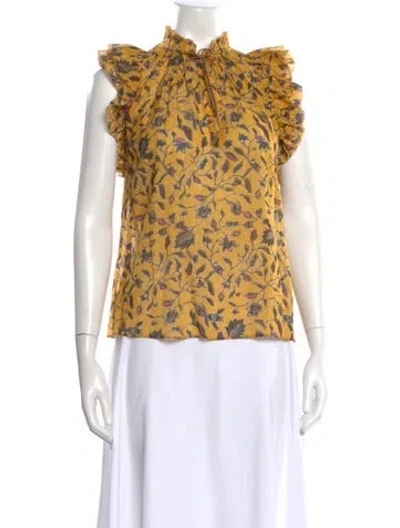 Pre-owned Ulla Johnson Silk Floral Print Blouse In Yellow