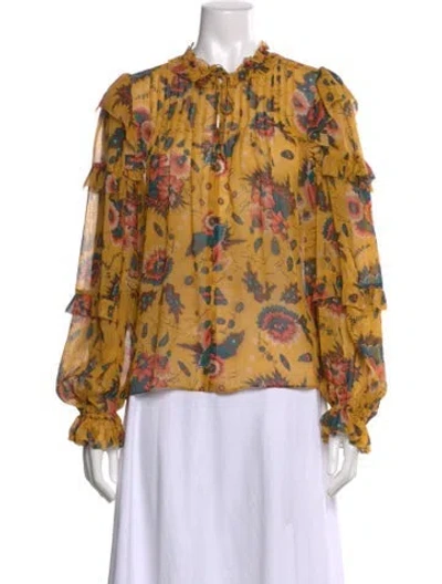 Pre-owned Ulla Johnson Silk Floral Print Blouse In Yellow