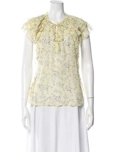 Pre-owned Ulla Johnson Silk Floral Print Blouse In Yellow