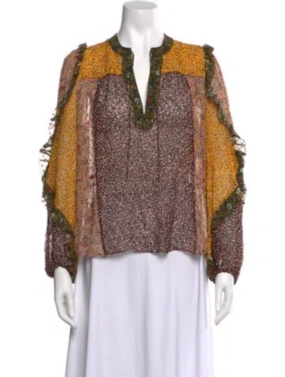 Pre-owned Ulla Johnson Silk Floral Print Blouse In Yellow