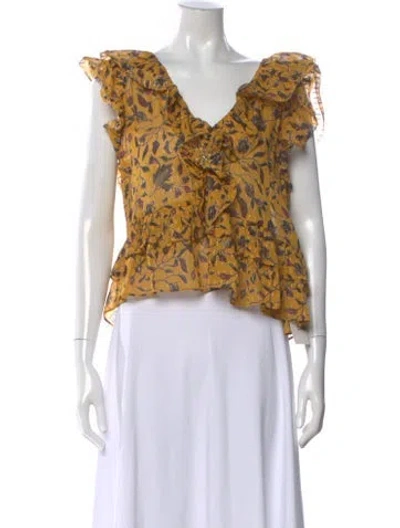 Pre-owned Ulla Johnson Silk Floral Print Blouse In Yellow