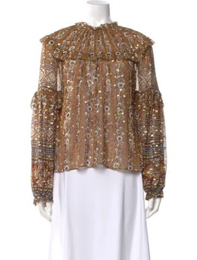 Pre-owned Ulla Johnson Silk Floral Print Blouse In Yellow
