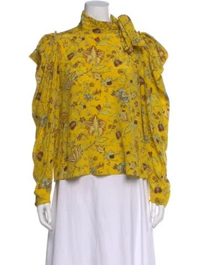 Pre-owned Ulla Johnson Silk Floral Print Blouse In Yellow