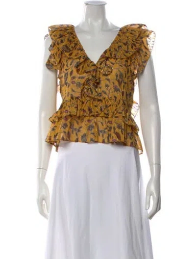 Pre-owned Ulla Johnson Silk Floral Print Blouse In Yellow