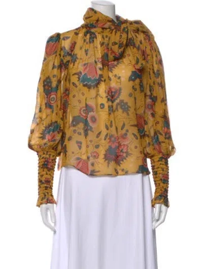 Pre-owned Ulla Johnson Silk Floral Print Blouse In Yellow