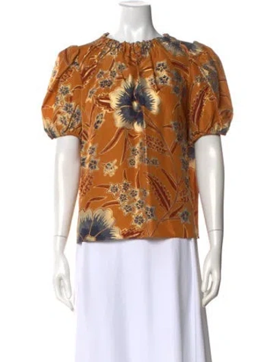 Pre-owned Ulla Johnson Silk Floral Print Blouse In Yellow