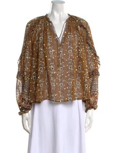 Pre-owned Ulla Johnson Silk Floral Print Blouse In Yellow