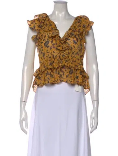 Pre-owned Ulla Johnson Silk Floral Print Blouse In Yellow