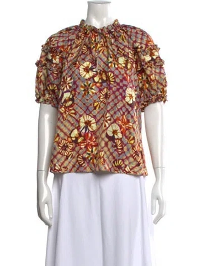 Pre-owned Ulla Johnson Silk Floral Print Blouse In Yellow